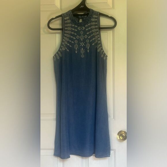 Speechless Blue Silver Embroidered Halter Sheath Denim Dress Sz XL - Picture 1 of 5